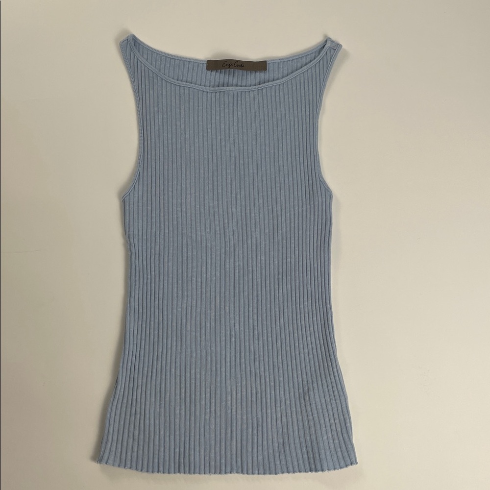 ENZA COSTA Military Rib Boatneck Tank Top In Sky. S.